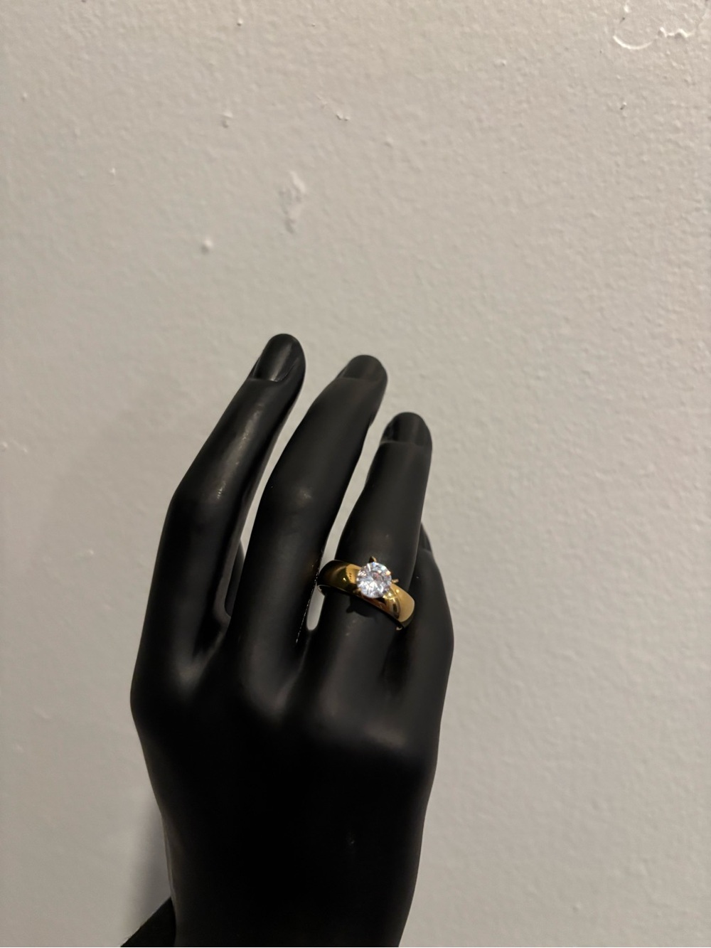 Gold Solitaire Ring with Clear Round Stone - Women's Ring